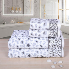 Snow Leopard 100% Cotton Towel Set of 4, 500 GSM - Grey