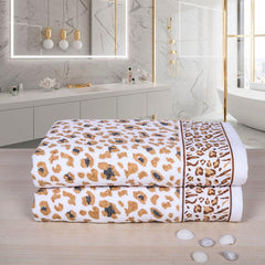 Snow Leopard 100% Cotton Bath Towel Set of 2, 500 GSM - Brown