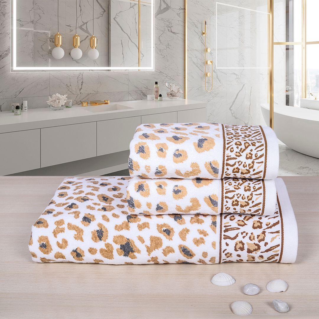 Snow Leopard 100% Cotton Towel Set of 3, 500 GSM - Brown