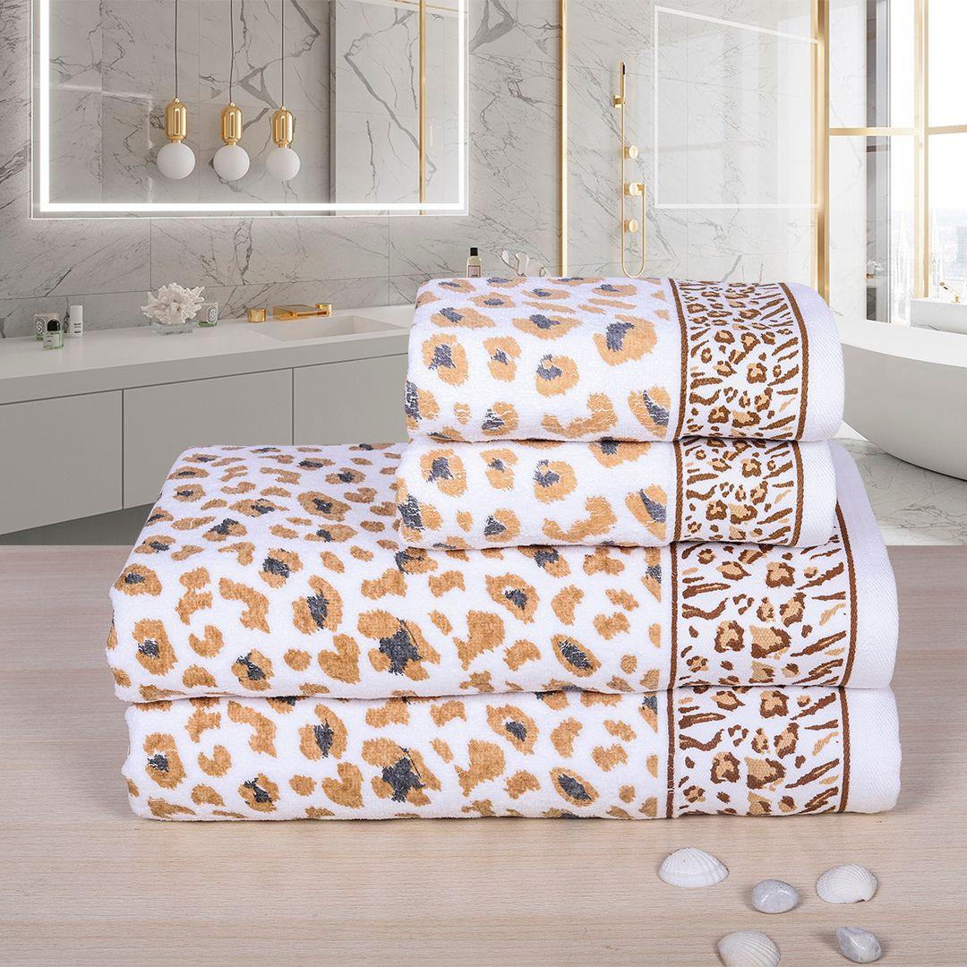 Snow Leopard 100% Cotton Towel Set of 4, 500 GSM - Brown
