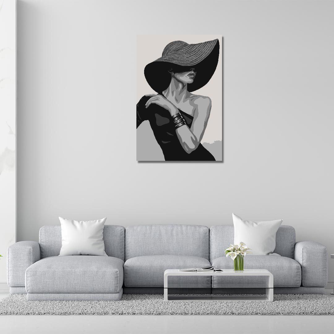 Rangoli wooden stretched lady in hat canvas wall art for home decor