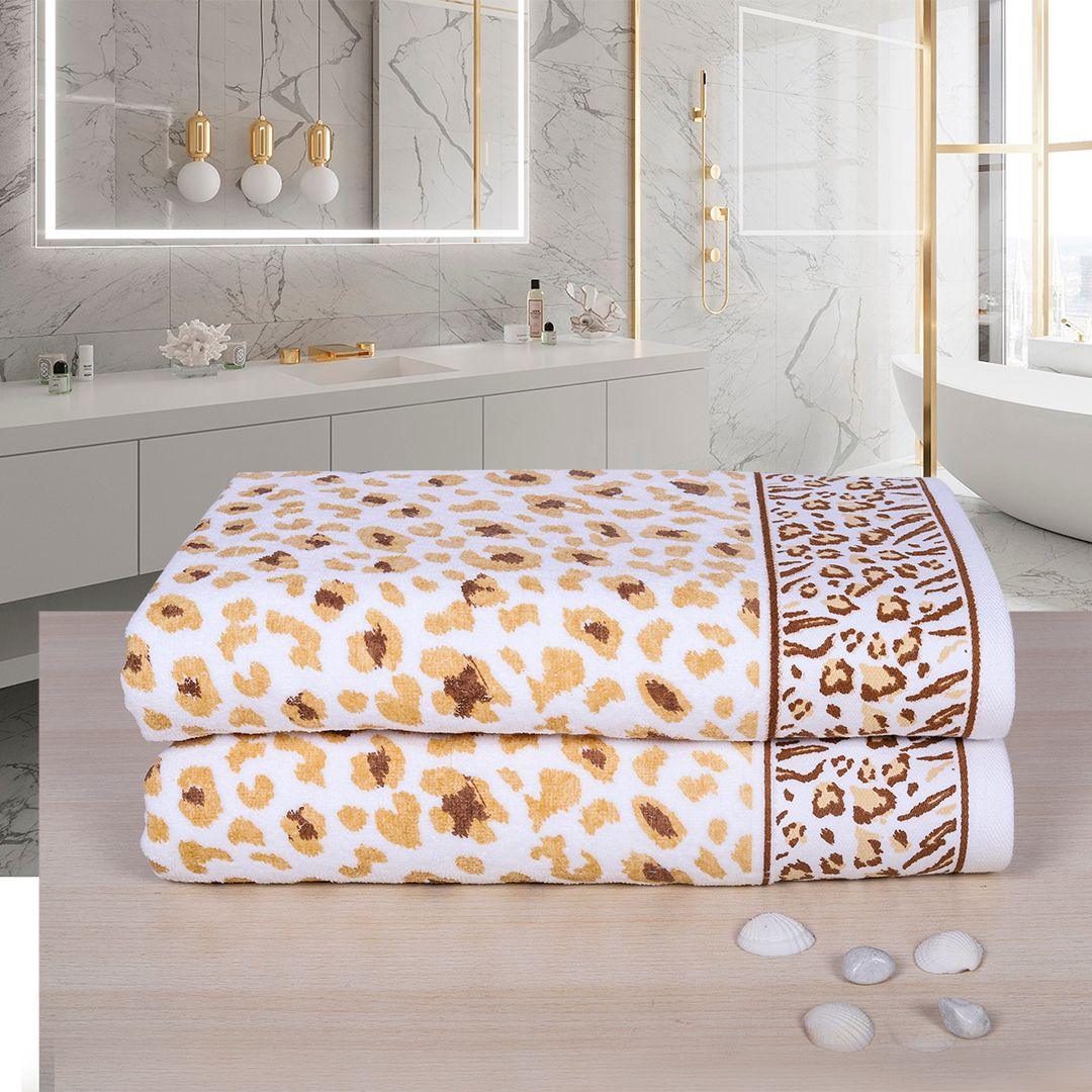 Snow Leopard 100% Cotton Bath Towel Set of 2, 500 GSM - Beige