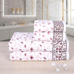 Snow Leopard 100% Cotton Towel Set of 4, 500 GSM - Purple