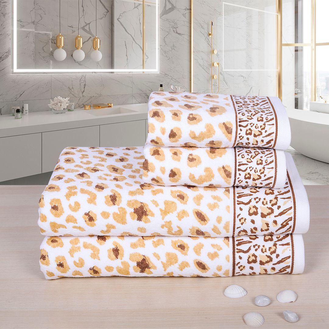 Snow Leopard 100% Cotton Towel Set of 4, 500 GSM - Beige