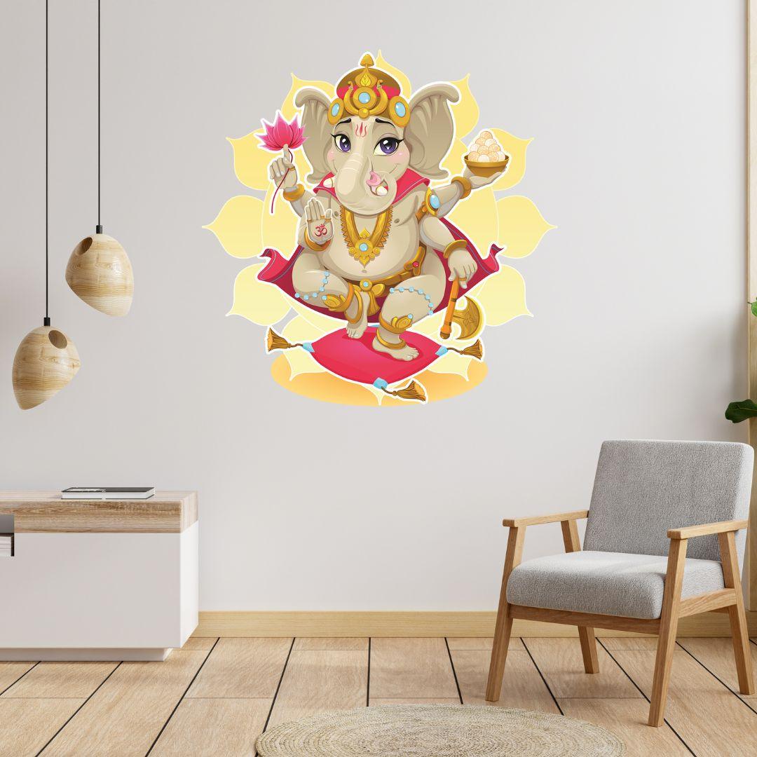 Lord Ganesh Wall Sticker (PVC Vinyl, 45 cm x 45cm, Self-adhesive)
