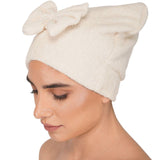 Women Cotton Body Wrap Bath Towel With Shower Cap - OFF WHITE