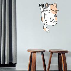 Hi Cat Wall Sticker (PVC Vinyl, 38 cm x 26 cm, Self-adhesive) - Rangoli