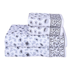 Snow Leopard 100% Cotton Towel Set of 4, 500 GSM - Grey