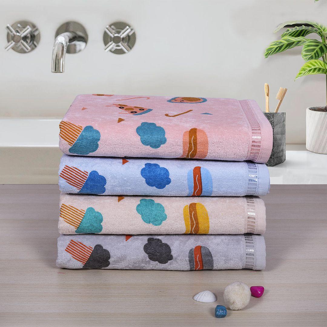 Kids Printed Cotton Towel Set of 4 - Multicolor