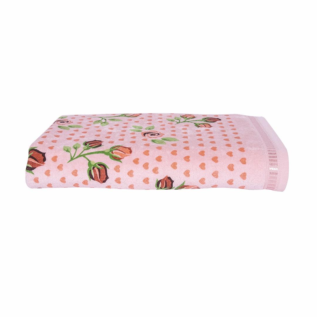 Rose & Heart 450 GSM Cotton Bath Towel - Peach