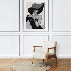 Rangoli wooden stretched lady in hat canvas wall art for home decor