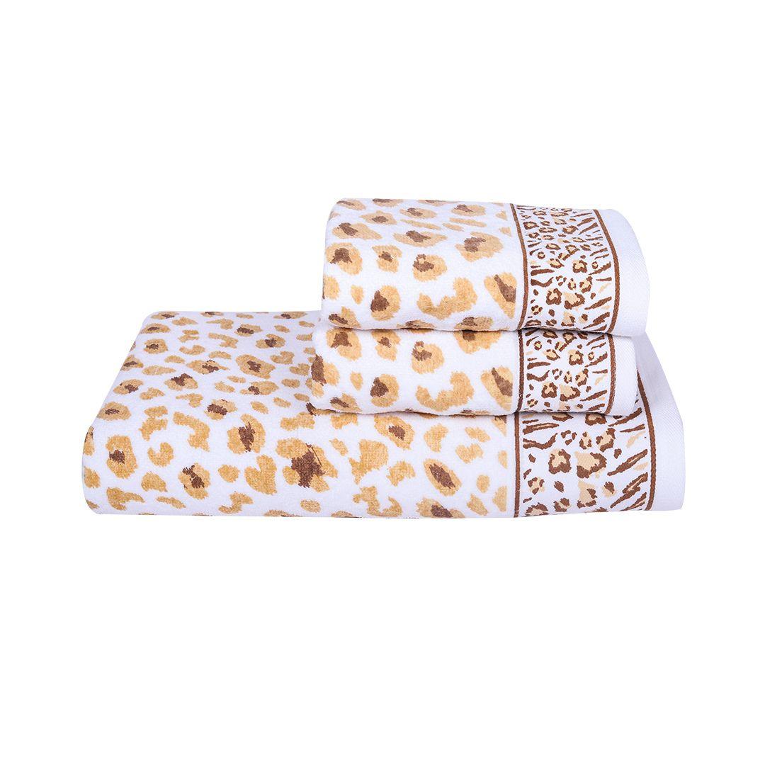 Snow Leopard 100% Cotton Towel Set of 3, 500 GSM - Beige