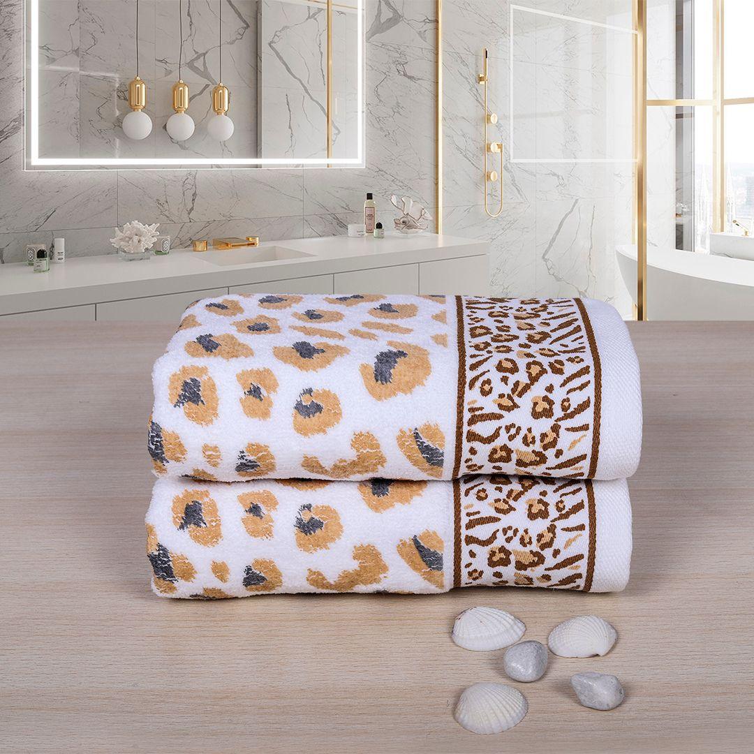 Snow Leopard 100% Cotton Hand Towel Set of 2, 500 GSM - Brown