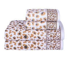 Snow Leopard 100% Cotton Towel Set of 4, 500 GSM - Brown