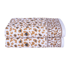 Snow Leopard 100% Cotton Bath Towel Set of 2, 500 GSM - Brown