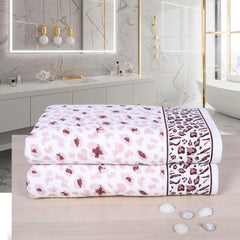 Snow Leopard 100% Cotton Bath Towel Set of 2, 500 GSM - Purple