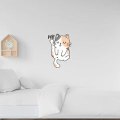 Hi Cat Wall Sticker (PVC Vinyl, 38 cm x 26 cm, Self-adhesive) - Rangoli