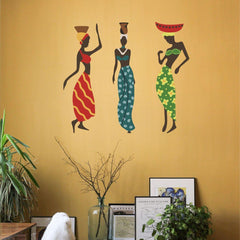 Dancing Indian women Wall Sticker (PVC Vinyl, 85 cm x 95 cm, Self-adhesive) - Rangoli