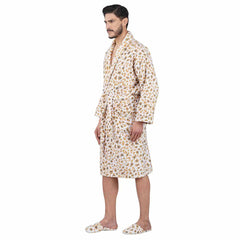 Leopard 500 GSM Premium Cotton Bathrobe for Men - Beige