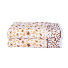 Snow Leopard 100% Cotton Bath Towel Set of 2, 500 GSM - Beige