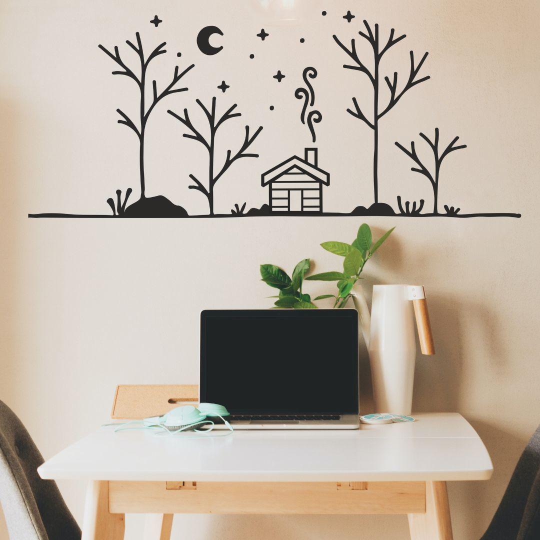 House And Tree Wall Sticker (PVC Vinyl, 45 cm x 55 cm, Self-adhesive) - Rangoli