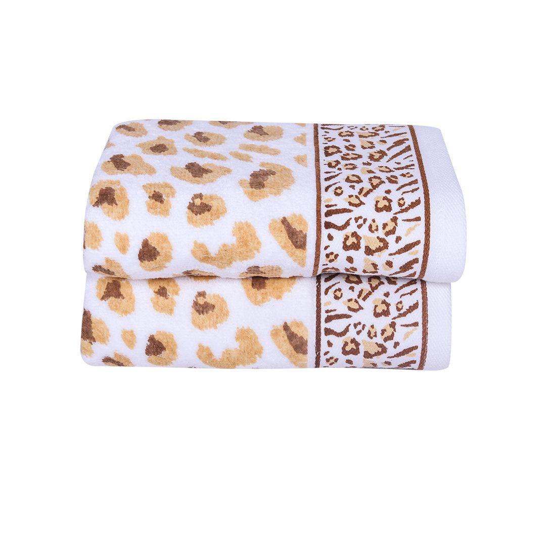 Snow Leopard 100% Cotton Hand Towel Set of 2, 500 GSM - Beige