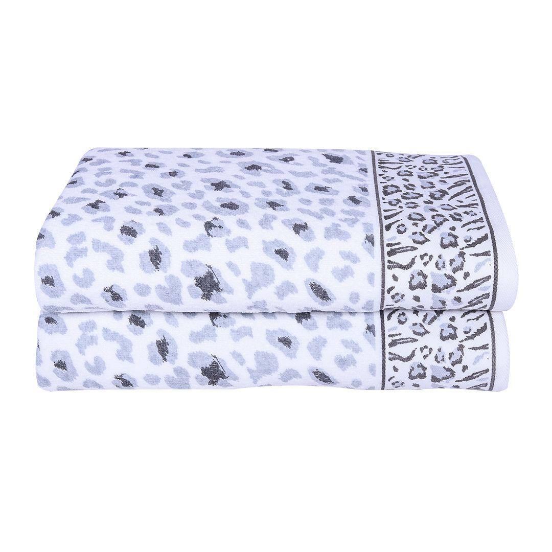 Snow Leopard 100% Cotton Bath Towel Set of 2, 500 GSM - Grey