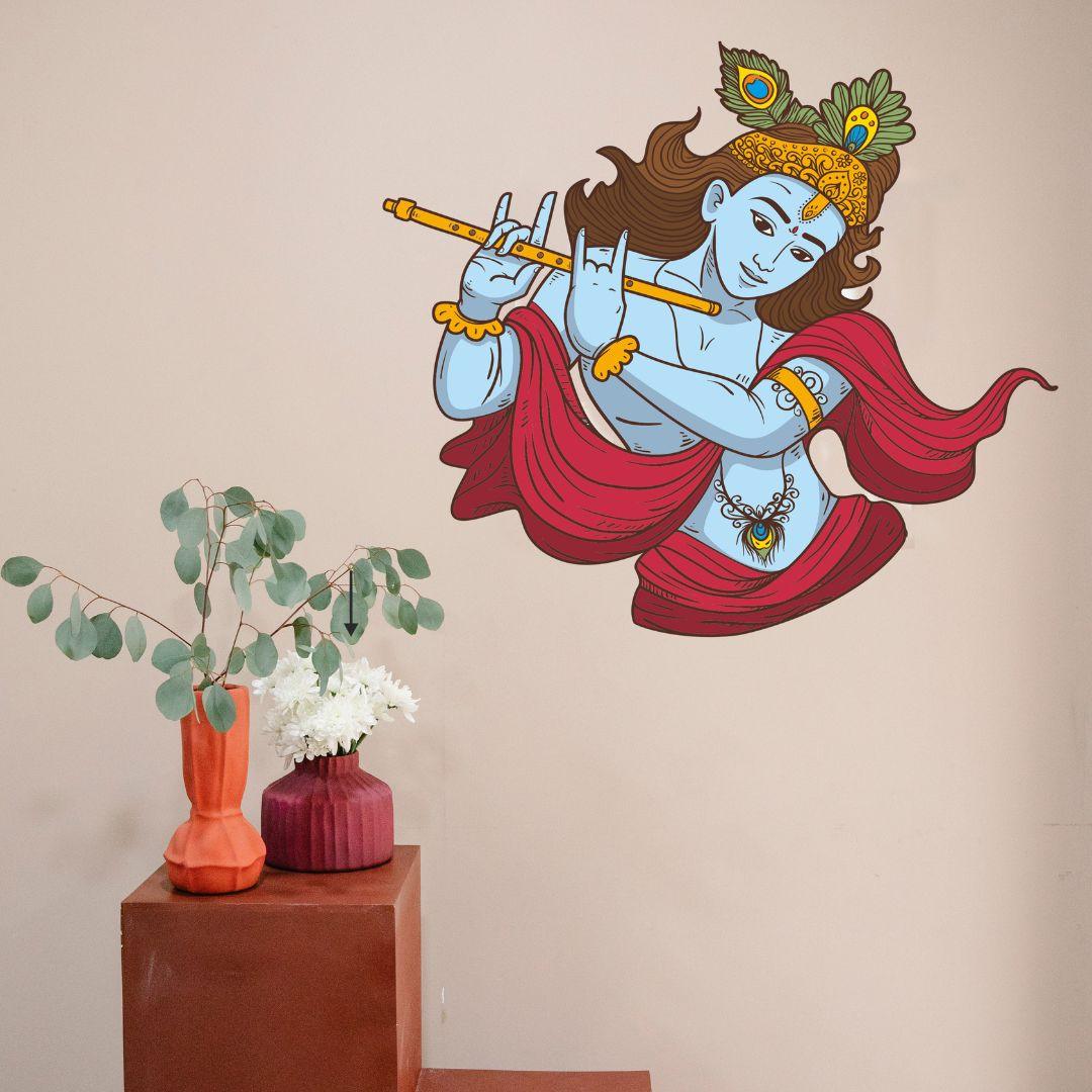 Shri Krishna Wall Sticker (PVC Vinyl, 37 cm x 44 cm, Self-adhesive)