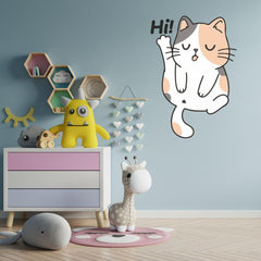 Hi Cat Wall Sticker (PVC Vinyl, 38 cm x 26 cm, Self-adhesive) - Rangoli