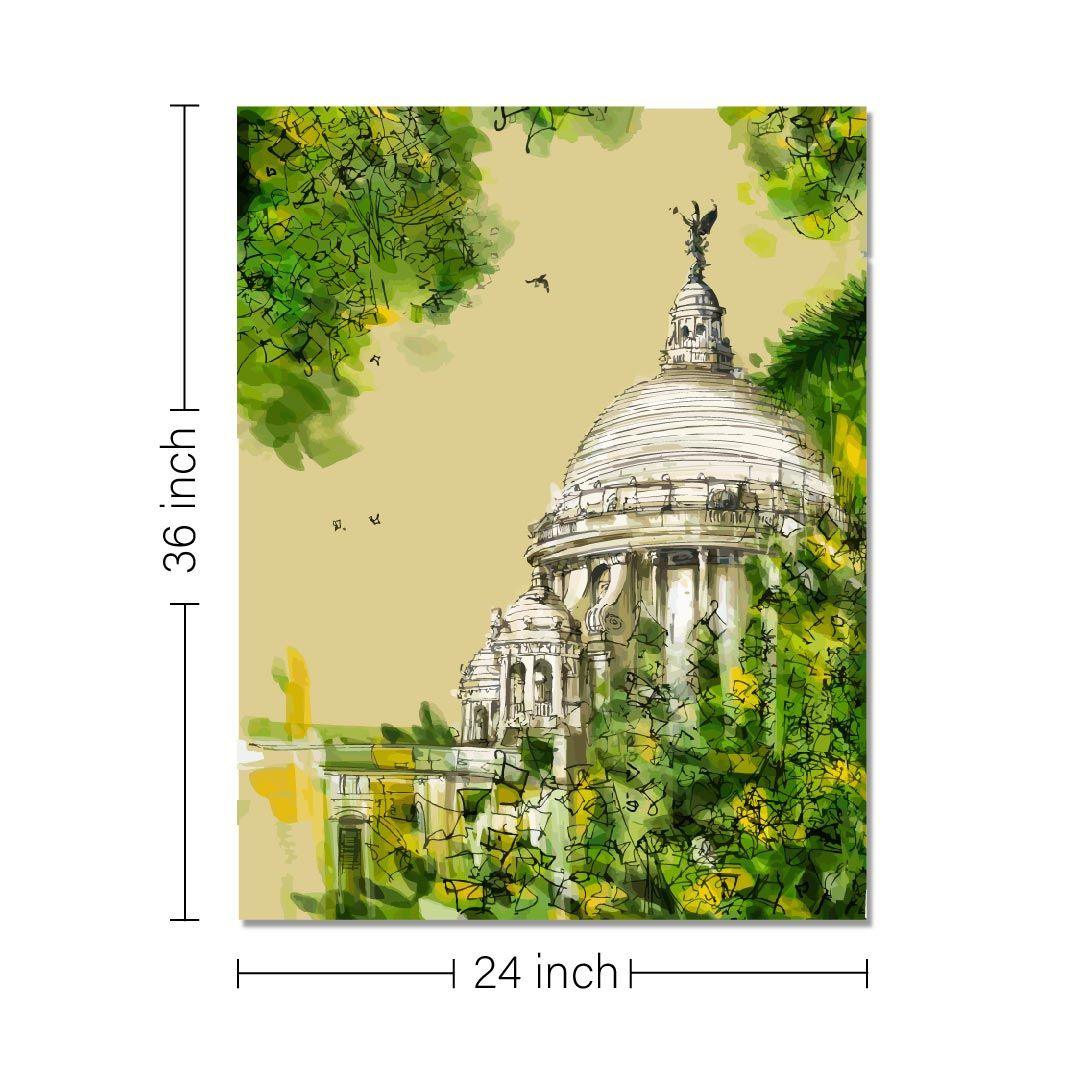 Rangoli wooden stretched Victoria memorial wall art for home décor - 36x24 - Inch