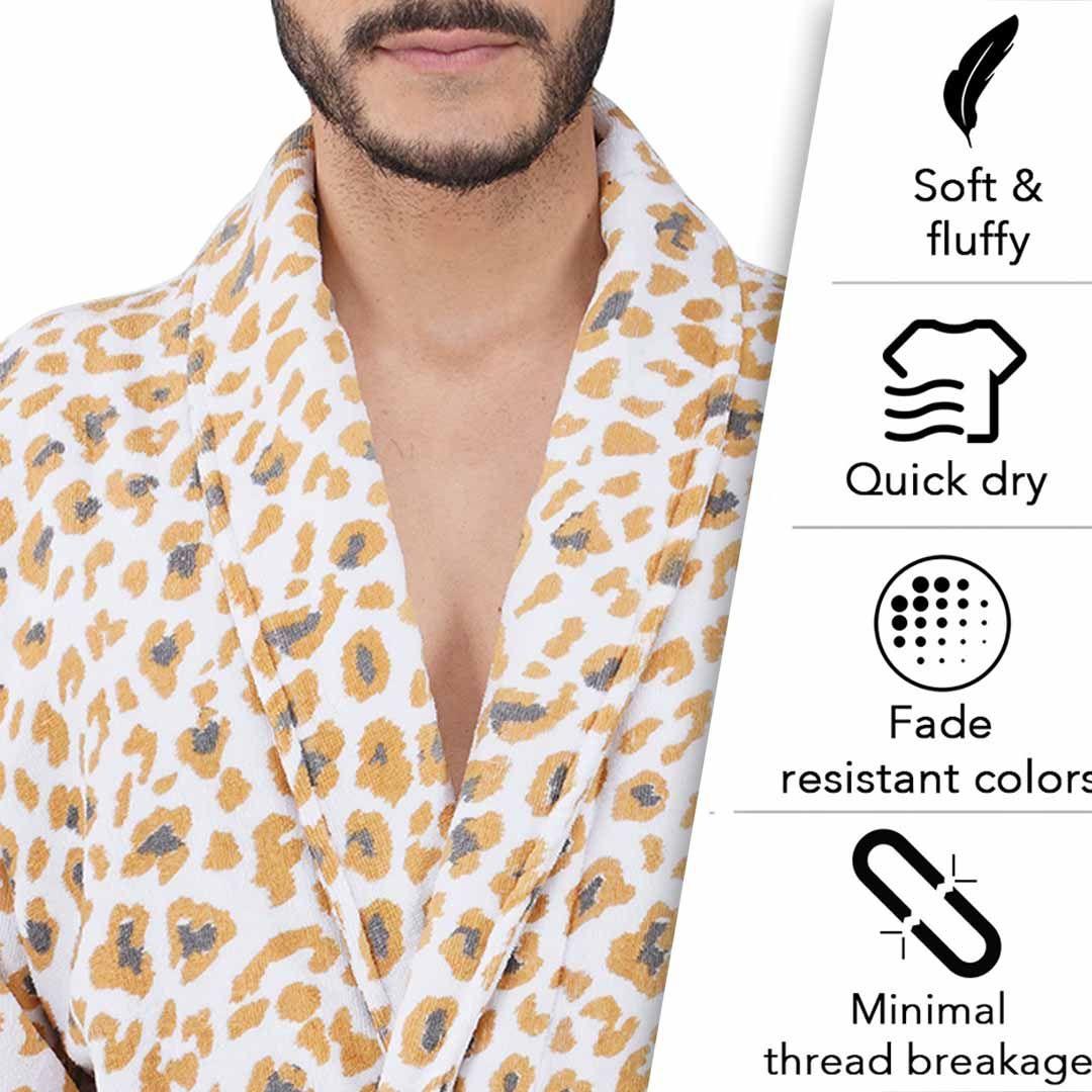 Leopard 500 GSM Premium Cotton Bathrobe for Men - Beige