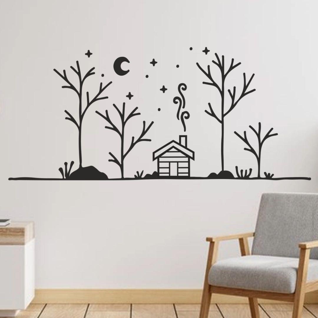 House And Tree Wall Sticker (PVC Vinyl, 45 cm x 55 cm, Self-adhesive)