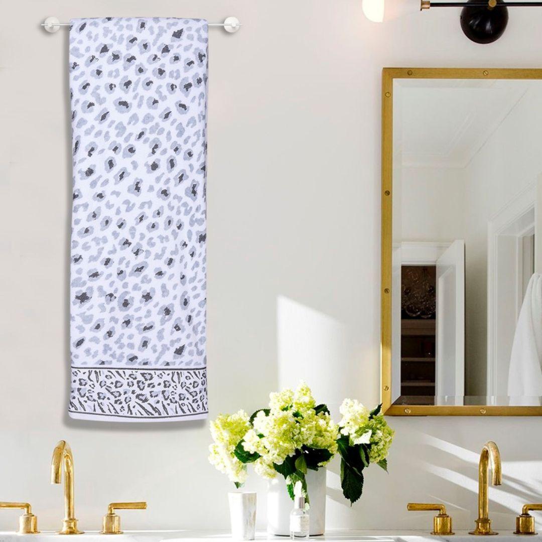 Snow Leopard 100% Cotton Towel Set of 4, 500 GSM - Grey