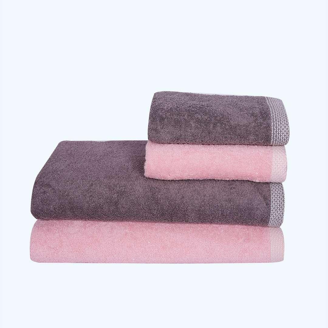 Bamboo Towels Set Of 4 - Peach & Ash Grey