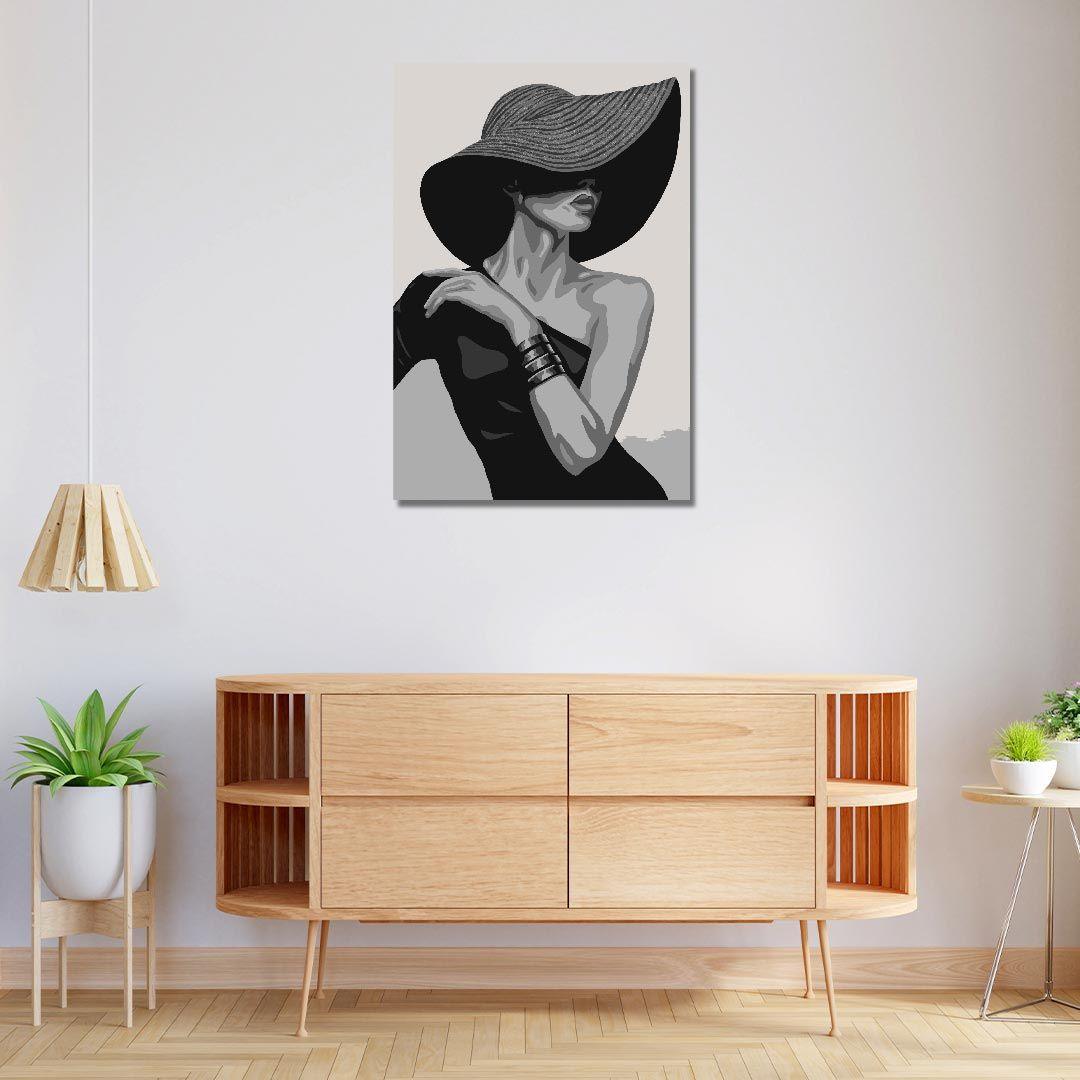 Rangoli wooden stretched lady in hat canvas wall art for home decor