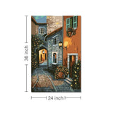 Rangoli wooden stretched European streets canvas wall art for home décor - 36x24 - Inch