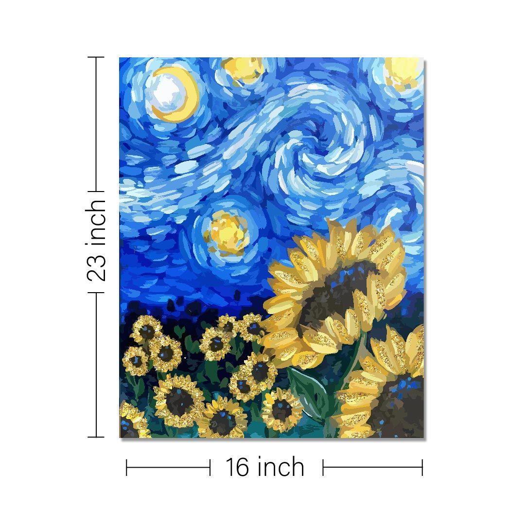 Rangoli wooden stretched sunflower night art for home décor - 23x16
