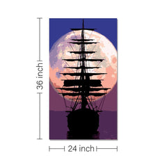 Rangoli wooden stretched moonlight sailing art for home décor - 36x24 - Inch