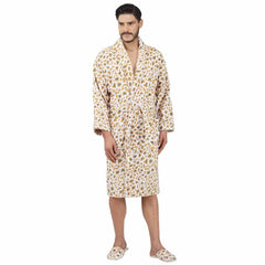 Leopard 500 GSM Premium Cotton Bathrobe for Men - Beige