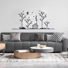 House And Tree Wall Sticker (PVC Vinyl, 45 cm x 55 cm, Self-adhesive) - Rangoli