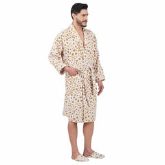 Leopard 500 GSM Premium Cotton Bathrobe for Men - Beige