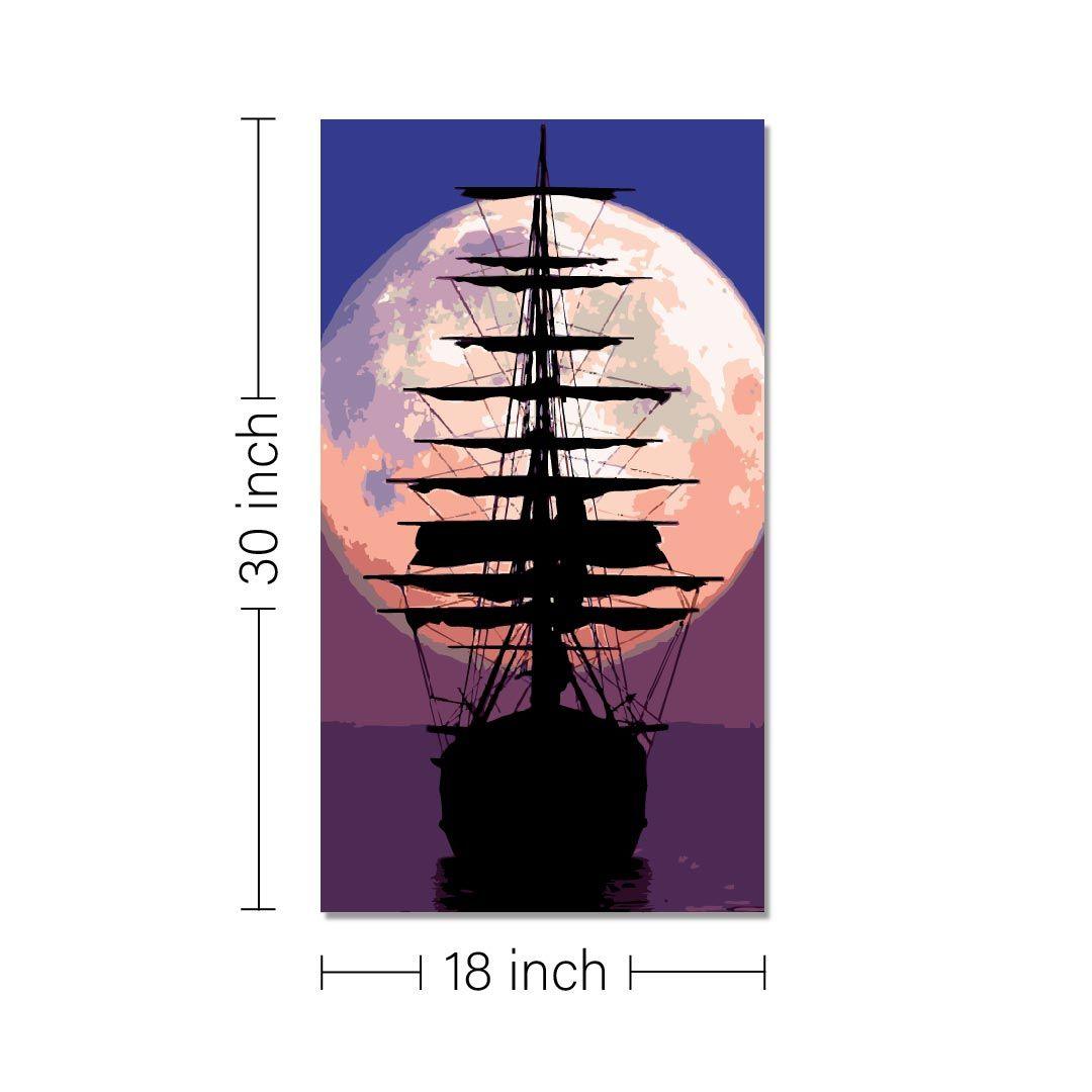 Rangoli wooden stretched moonlight sailing art for home décor - 30x18 - Inch
