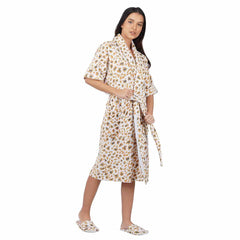 Rangoli Leopard 500 GSM Premium Bathrobe for Women, Beige