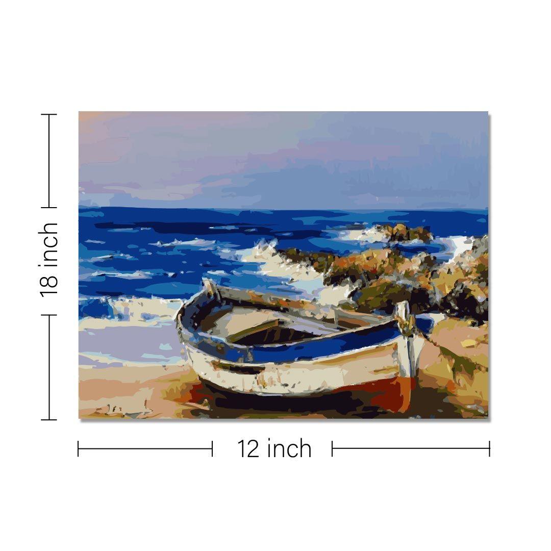 Rangoli wooden stretched boat at the beach art for home décor - 18x12 - Inch