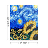 Rangoli wooden stretched sunflower night art for home décor - 36x24