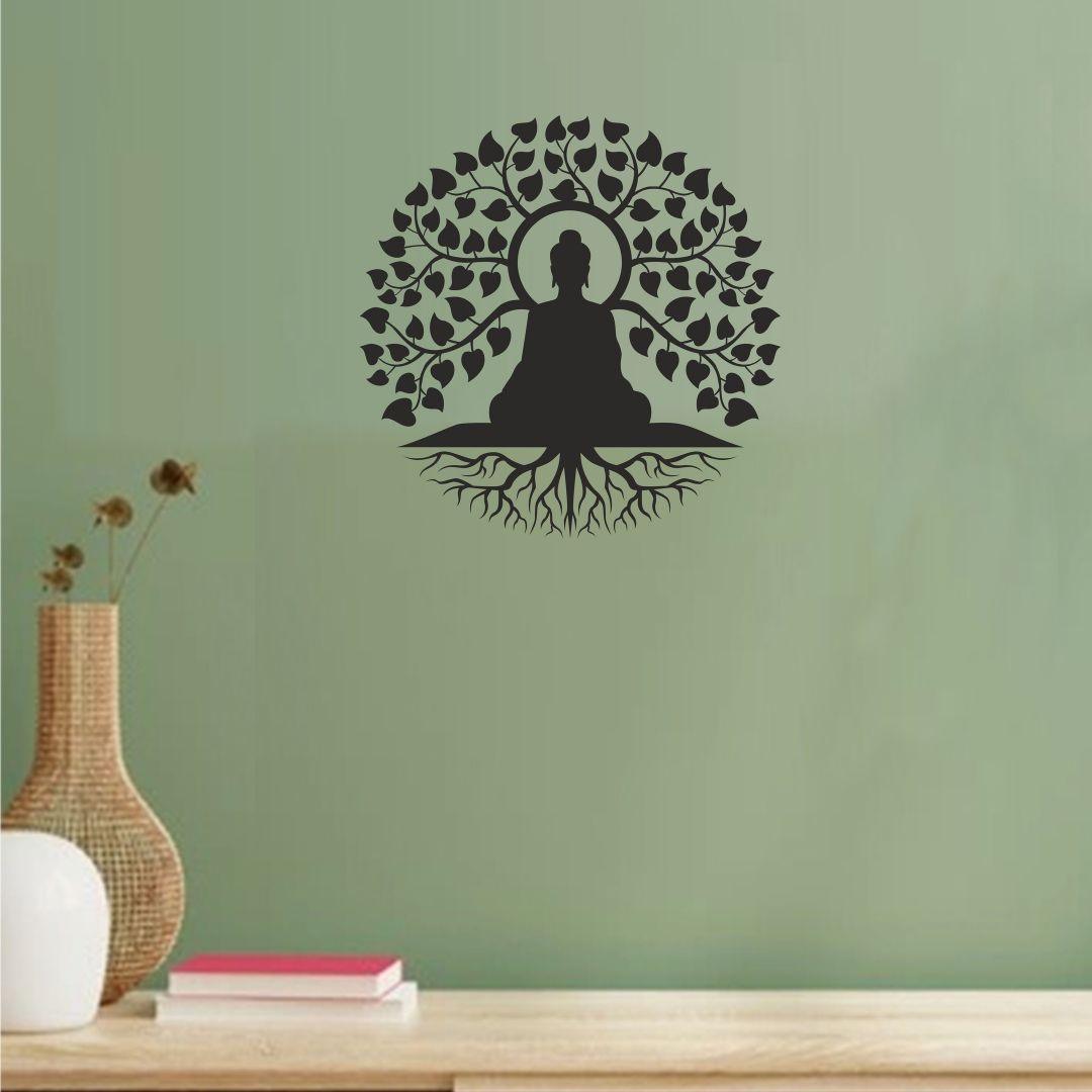 Buddha Under The Bodhi Tree Wall Sticker (PVC Vinyl, 39 cm x 39 cm, Self-Adhesive)