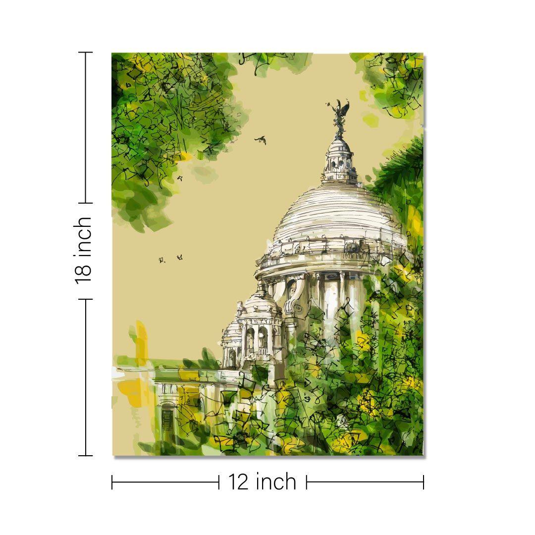 Rangoli wooden stretched Victoria memorial wall art for home décor - 18x12 - Inch