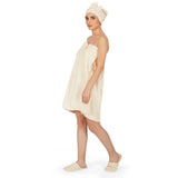 Noble Women Cotton Body Wrap Bath Towel With Shower Cap - Cream