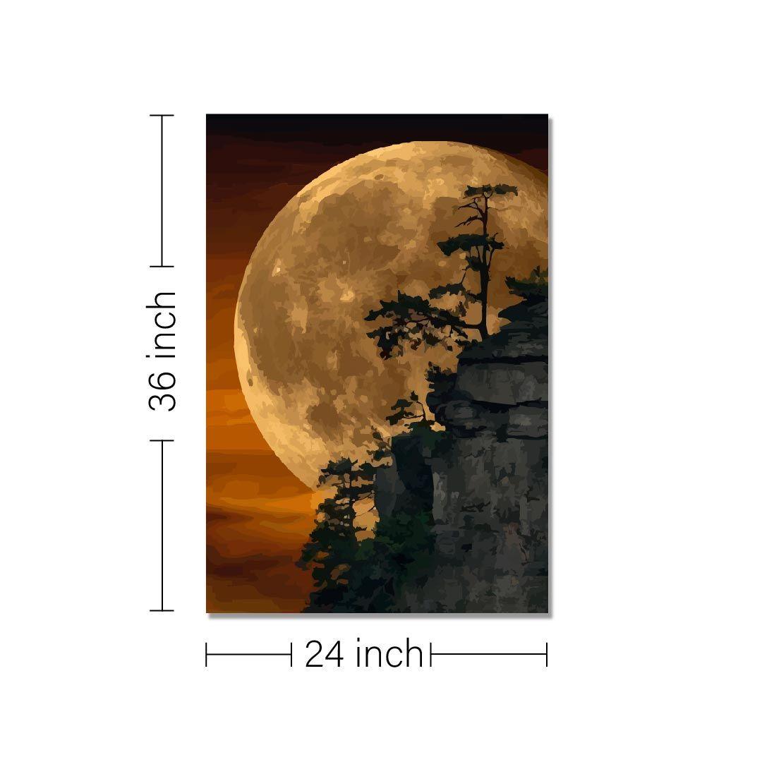 Rangoli wooden stretched the moon art for home décor - 36x24 - Inch