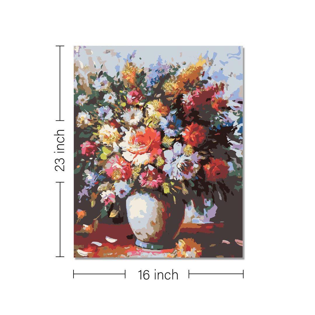 Rangoli wooden stretched flower vase canvas wall art for home décor - 23x16 - Inch